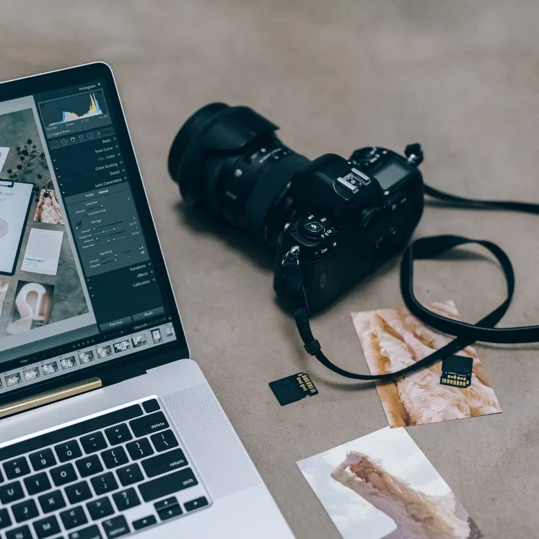 Camera and laptop